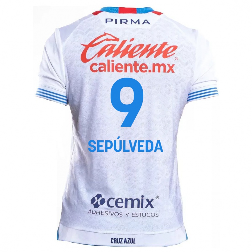 Niño Fútbol Camiseta Ángel Sepúlveda #9 Blanco Azul 2ª Equipación 2024/25 México