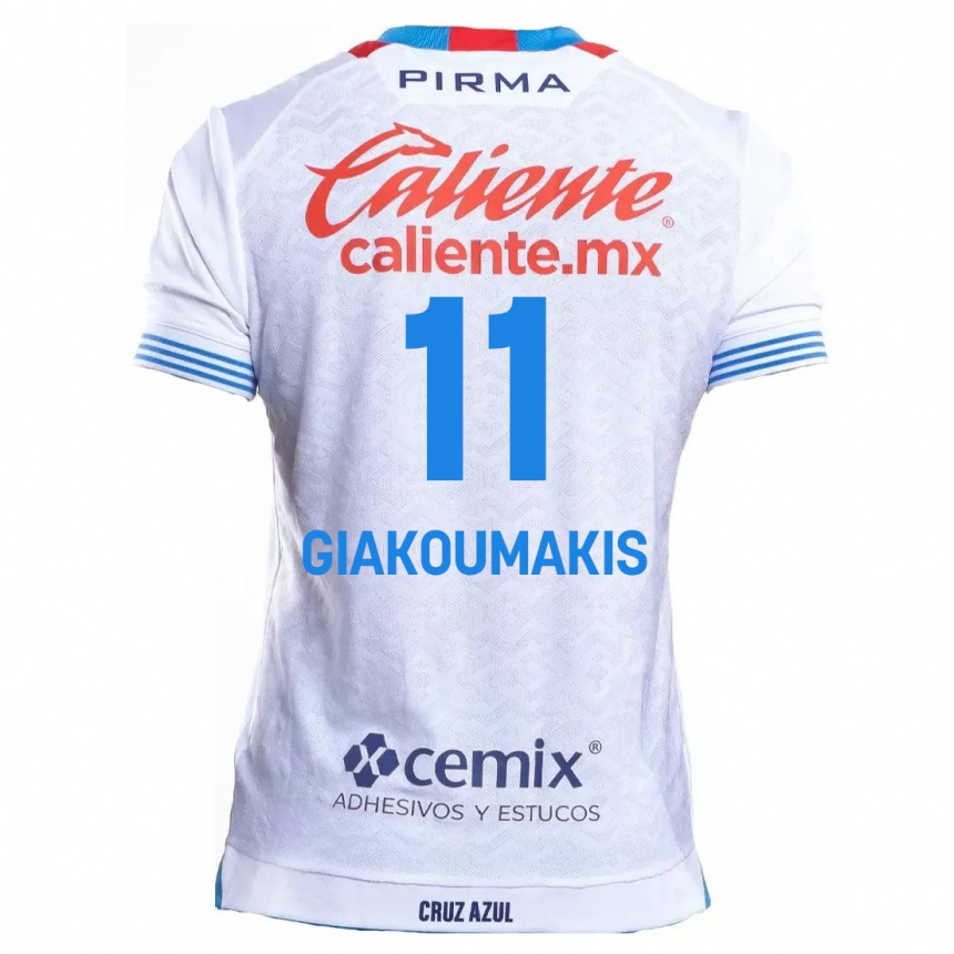 Niño Fútbol Camiseta Georgios Giakoumakis #11 Blanco Azul 2ª Equipación 2024/25 México