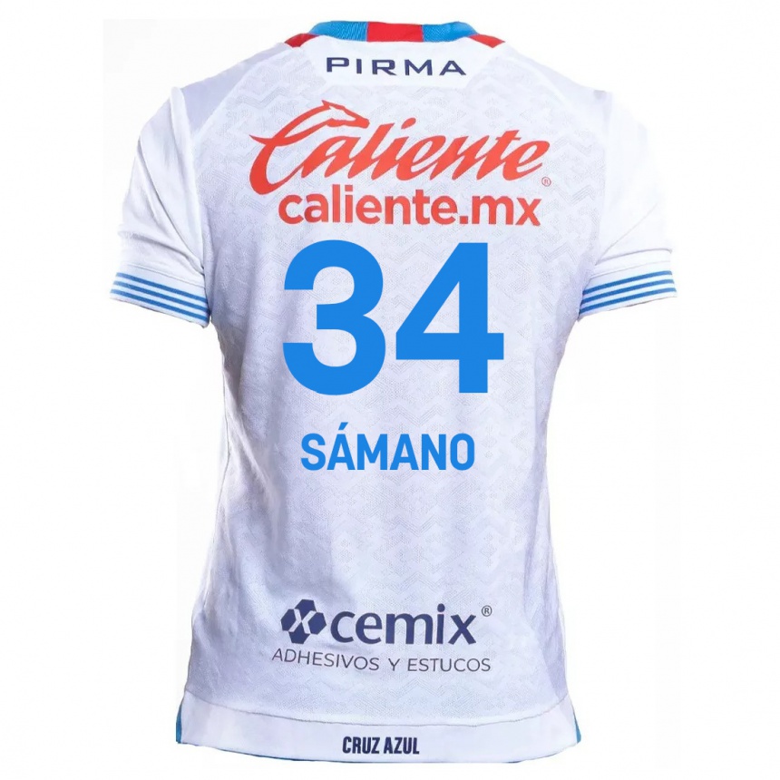 Niño Fútbol Camiseta Leonardo Sámano #34 Blanco Azul 2ª Equipación 2024/25 México