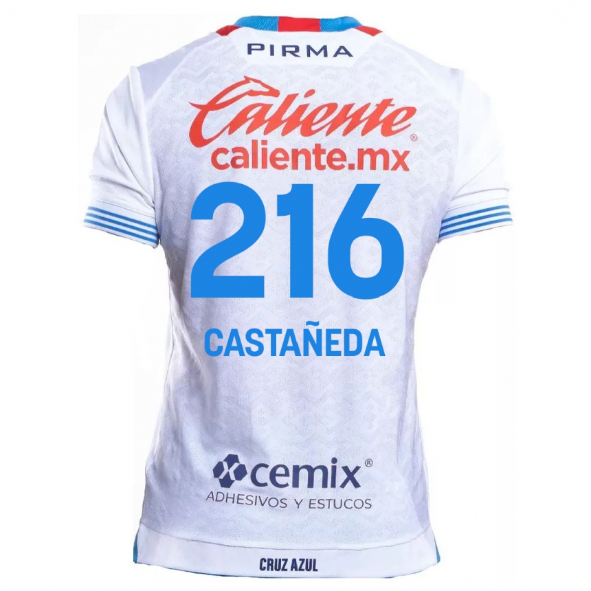 Niño Fútbol Camiseta Ian Castañeda #216 Blanco Azul 2ª Equipación 2024/25 México