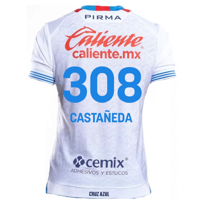 Niño Fútbol Camiseta Emiliano Castañeda #308 Blanco Azul 2ª Equipación 2024/25 México