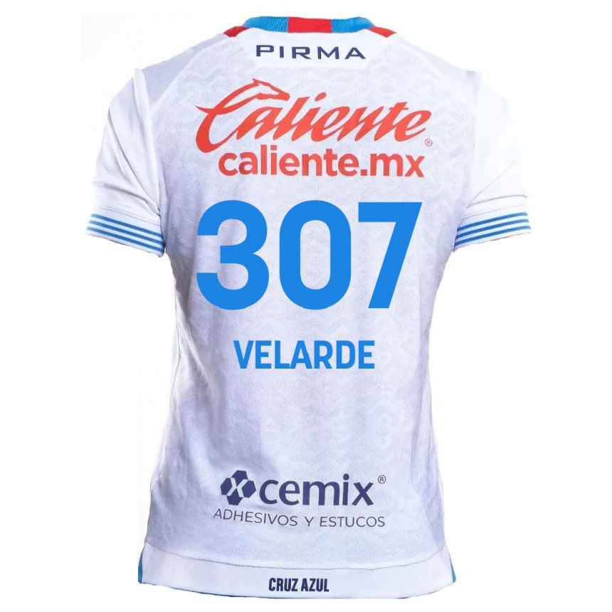 Niño Fútbol Camiseta Juan Velarde #307 Blanco Azul 2ª Equipación 2024/25 México