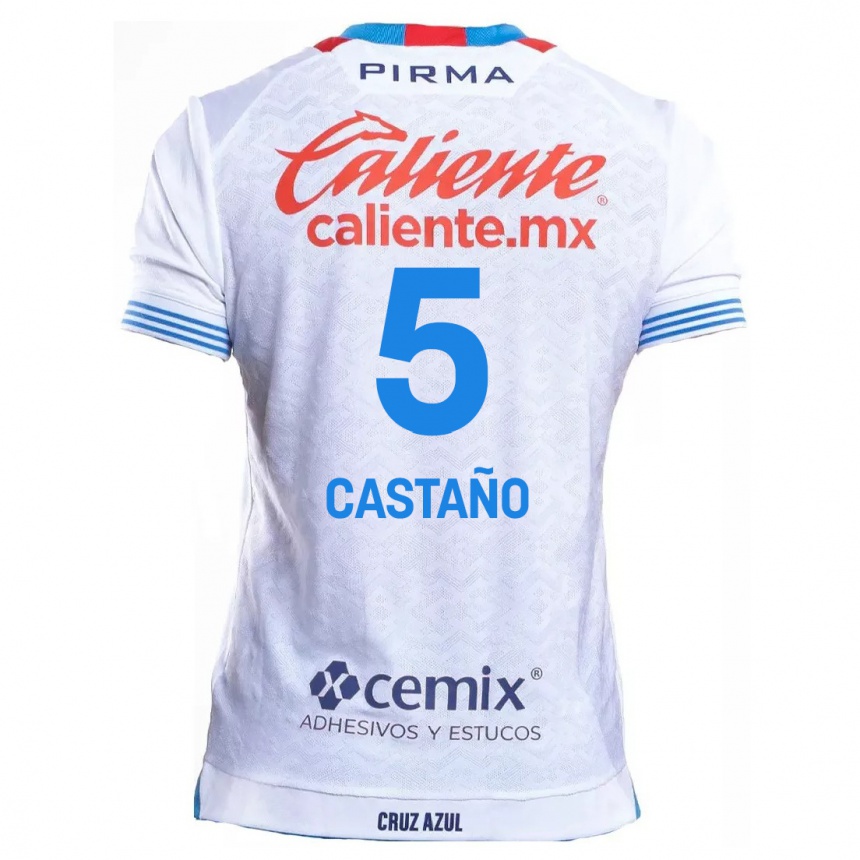 Niño Fútbol Camiseta Kevin Castaño #5 Blanco Azul 2ª Equipación 2024/25 México