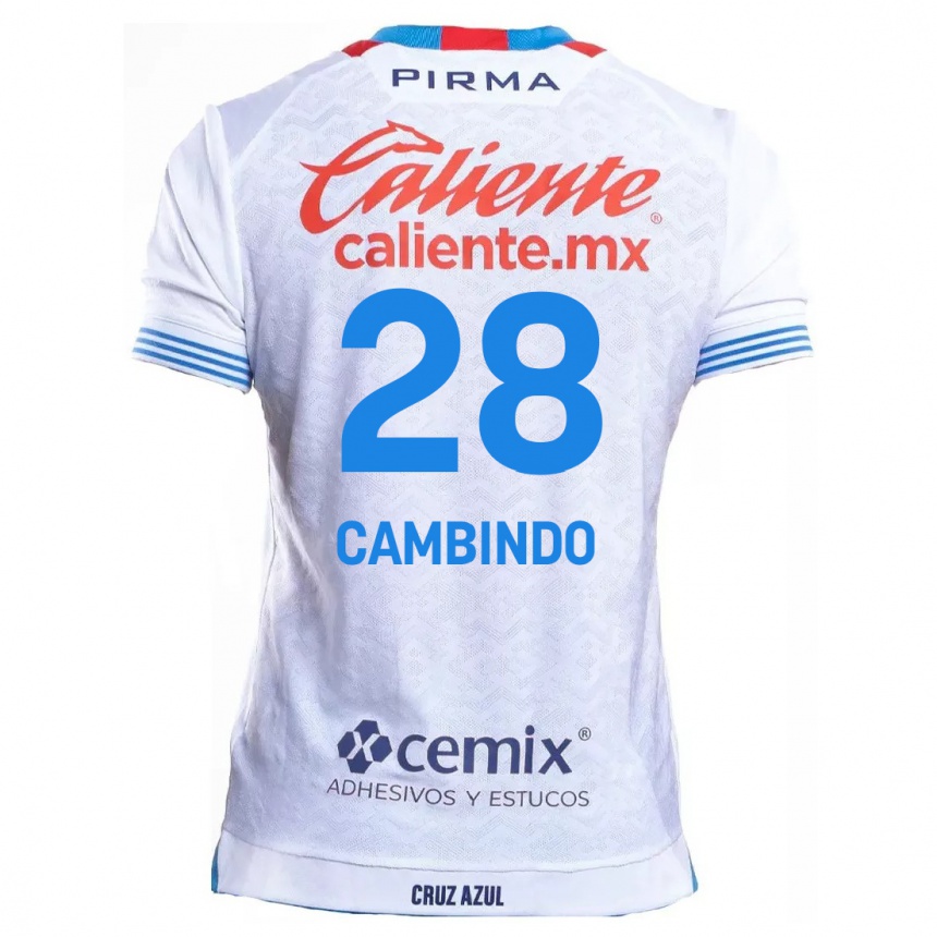 Niño Fútbol Camiseta Diber Cambindo #28 Blanco Azul 2ª Equipación 2024/25 México