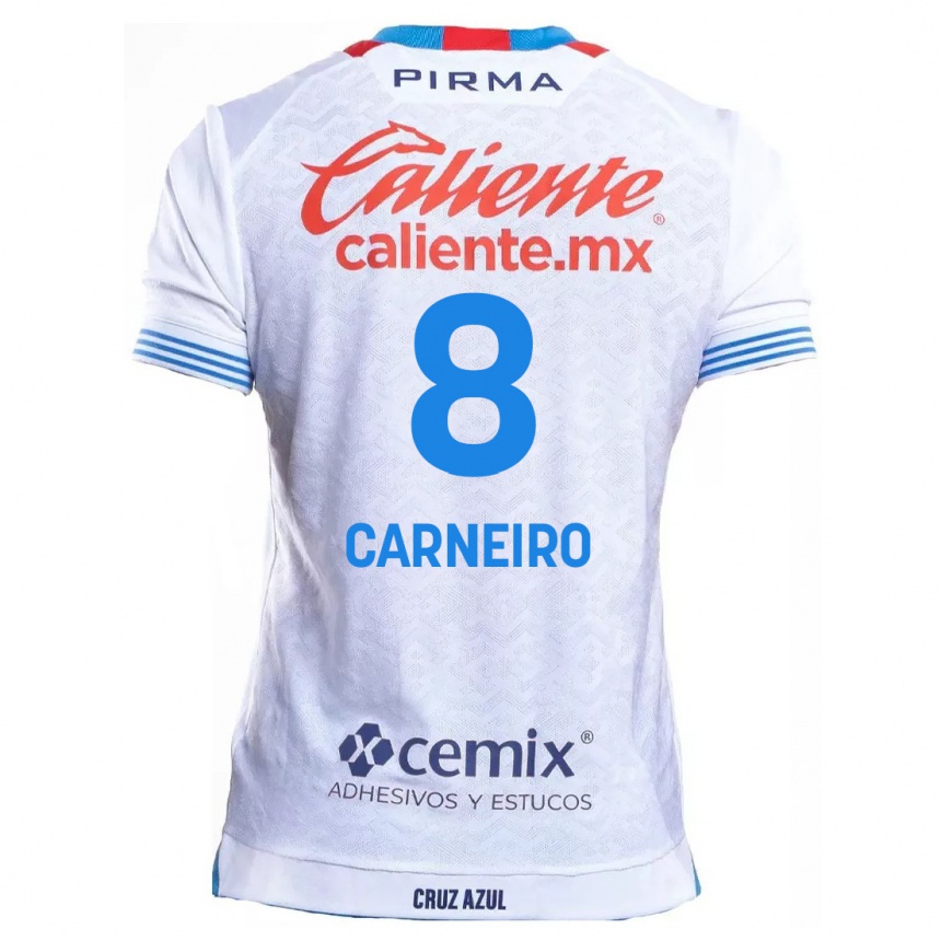 Niño Fútbol Camiseta Gonzalo Carneiro #8 Blanco Azul 2ª Equipación 2024/25 México