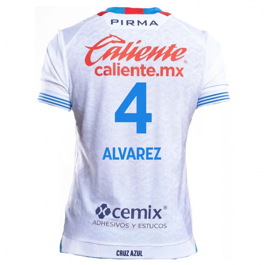 Niño Fútbol Camiseta Gabriela Alvarez #4 Blanco Azul 2ª Equipación 2024/25 México