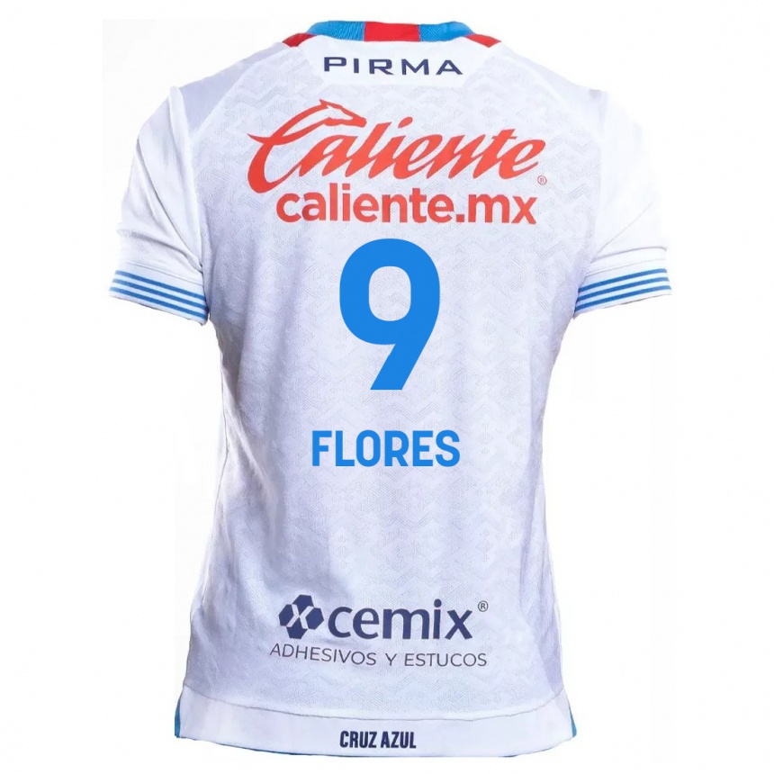 Niño Fútbol Camiseta Daniela Flores #9 Blanco Azul 2ª Equipación 2024/25 México