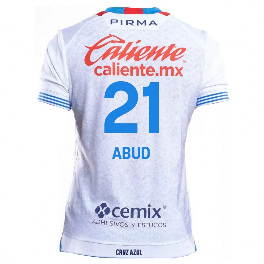 Niño Fútbol Camiseta Karime Abud #21 Blanco Azul 2ª Equipación 2024/25 México