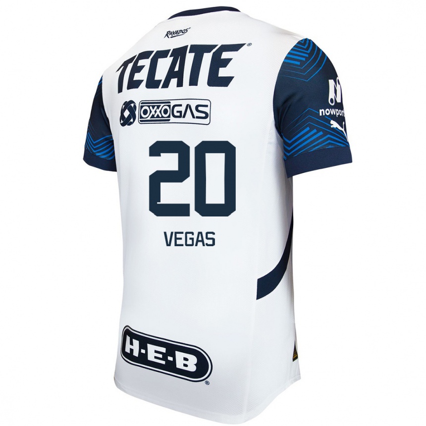 Niño Fútbol Camiseta Sebastián Vegas #20 Blanco Azul 2ª Equipación 2024/25 México