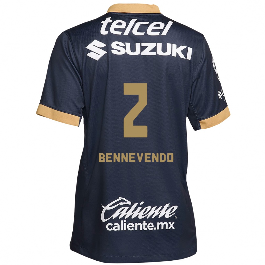 Niño Fútbol Camiseta Pablo Bennevendo #2 Obsidiana Dorada Blanca 2ª Equipación 2024/25 México