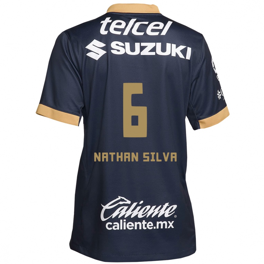 Niño Fútbol Camiseta Nathan Silva #6 Obsidiana Dorada Blanca 2ª Equipación 2024/25 México