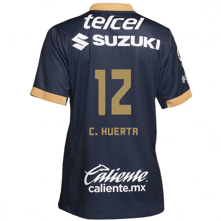 Niño Fútbol Camiseta César Huerta #12 Obsidiana Dorada Blanca 2ª Equipación 2024/25 México