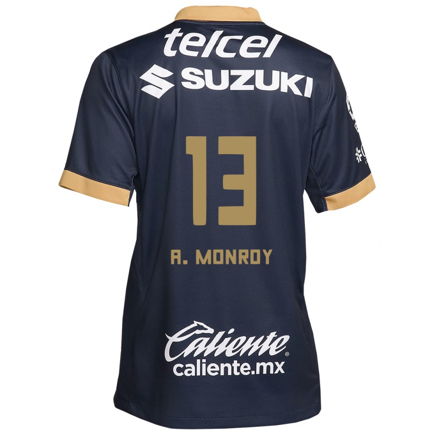 Niño Fútbol Camiseta Pablo Monroy #13 Obsidiana Dorada Blanca 2ª Equipación 2024/25 México