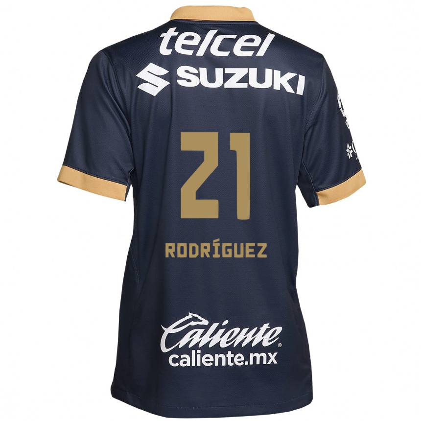 Niño Fútbol Camiseta Michell Rodríguez #21 Obsidiana Dorada Blanca 2ª Equipación 2024/25 México