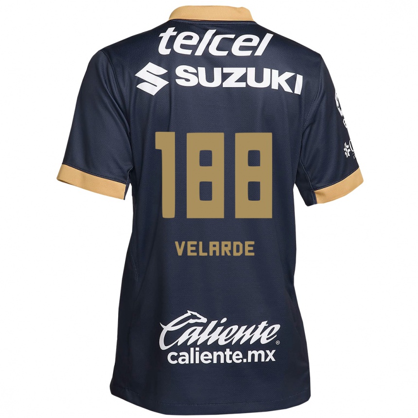 Niño Fútbol Camiseta Andrés Velarde #188 Obsidiana Dorada Blanca 2ª Equipación 2024/25 México