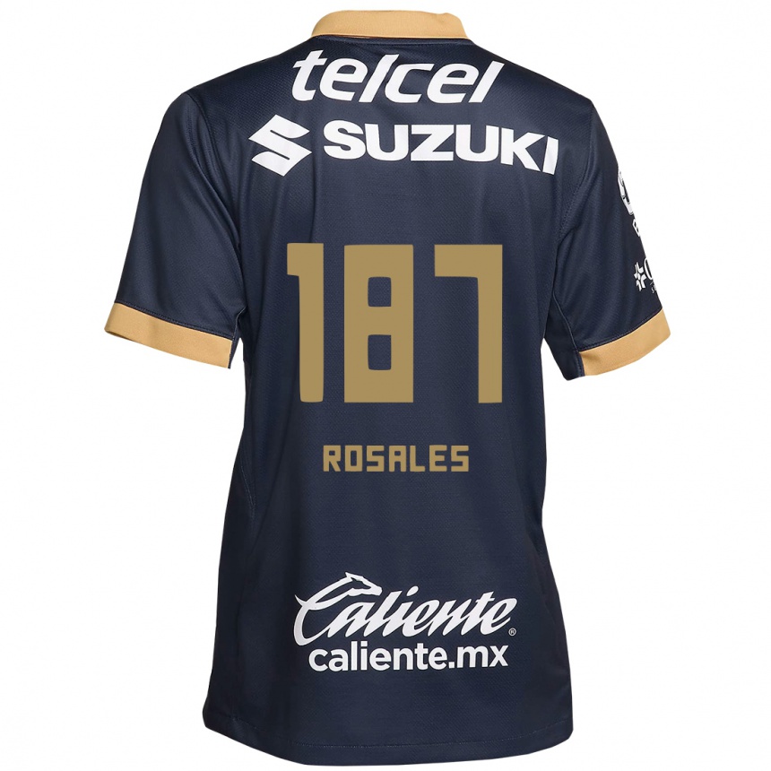 Niño Fútbol Camiseta Alonso Rosales #187 Obsidiana Dorada Blanca 2ª Equipación 2024/25 México