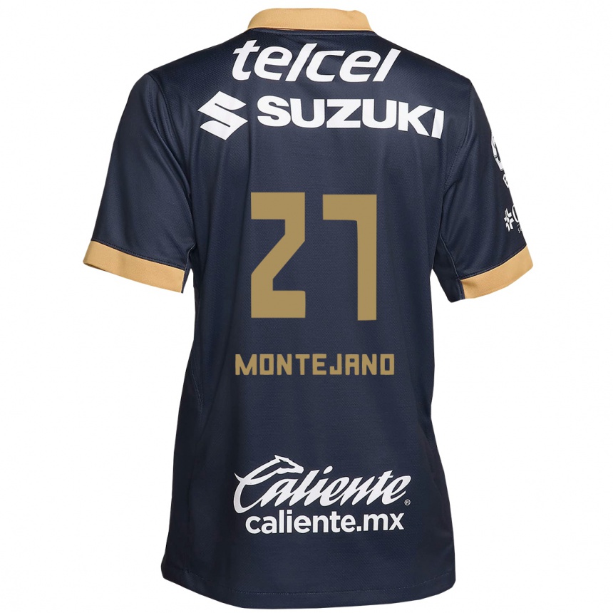 Niño Fútbol Camiseta Emanuel Montejano #27 Obsidiana Dorada Blanca 2ª Equipación 2024/25 México