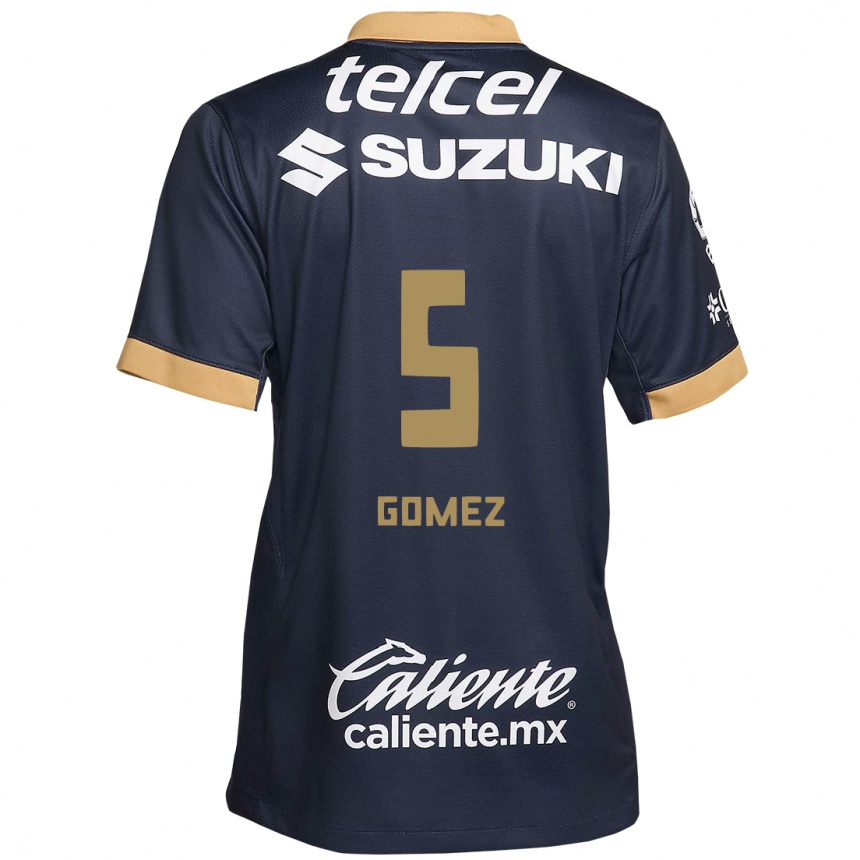 Niño Fútbol Camiseta Kimberli Gomez #5 Obsidiana Dorada Blanca 2ª Equipación 2024/25 México