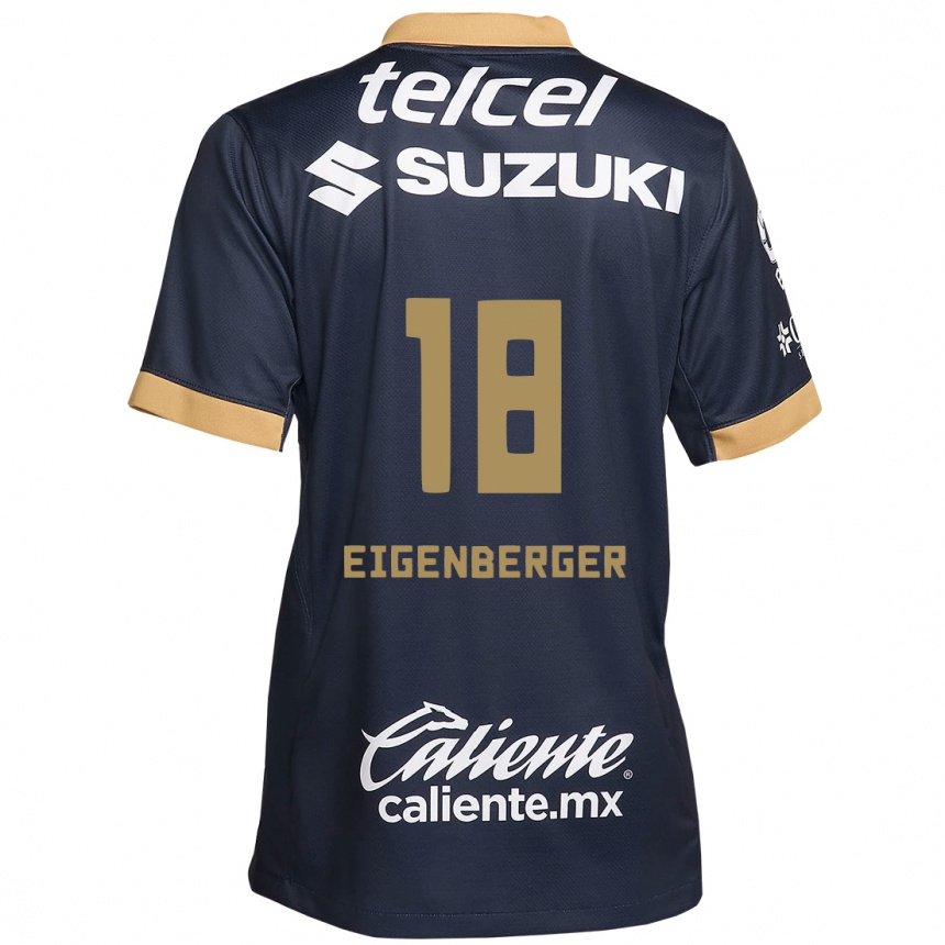 Niño Fútbol Camiseta Chandra Eigenberger #18 Obsidiana Dorada Blanca 2ª Equipación 2024/25 México