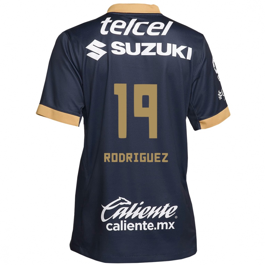 Niño Fútbol Camiseta Yaneisy Rodriguez #19 Obsidiana Dorada Blanca 2ª Equipación 2024/25 México