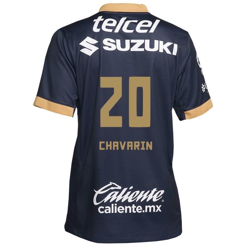 Niño Fútbol Camiseta Aerial Chavarin #20 Obsidiana Dorada Blanca 2ª Equipación 2024/25 México