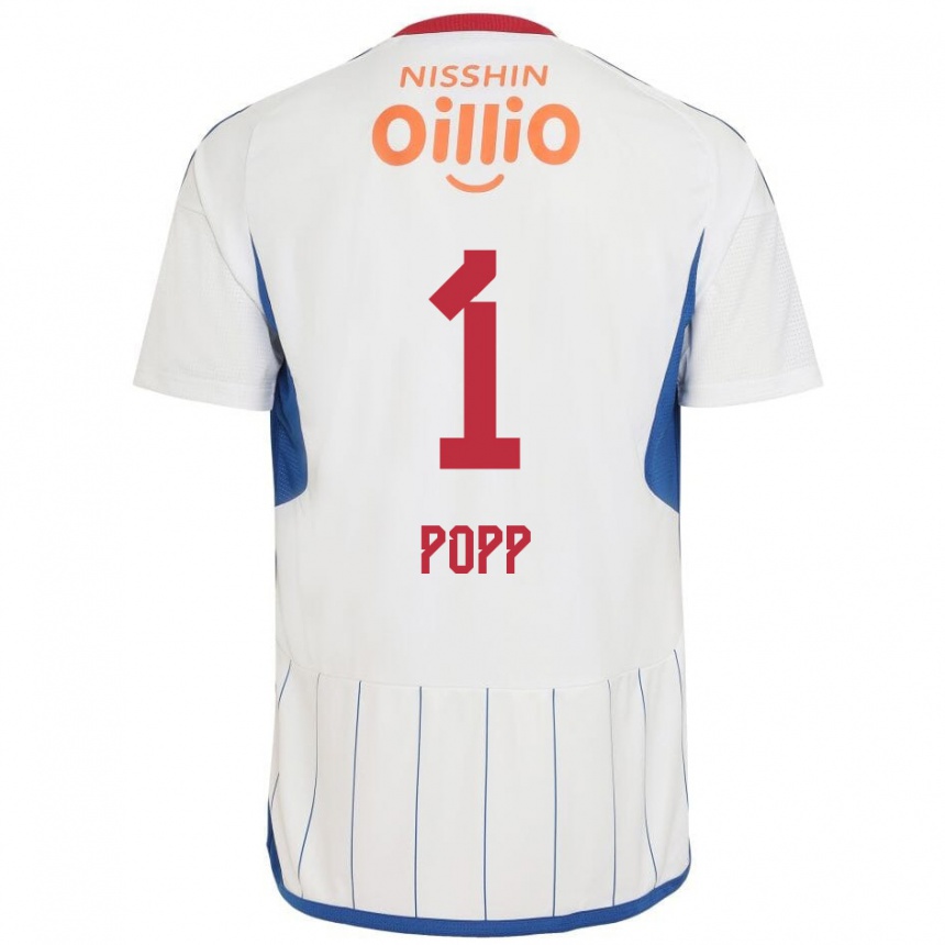 Niño Fútbol Camiseta William Popp #1 Blanco Azul Rojo 2ª Equipación 2024/25 México