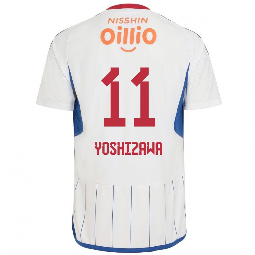 Niño Fútbol Camiseta Mirai Yoshizawa #11 Blanco Azul Rojo 2ª Equipación 2024/25 México