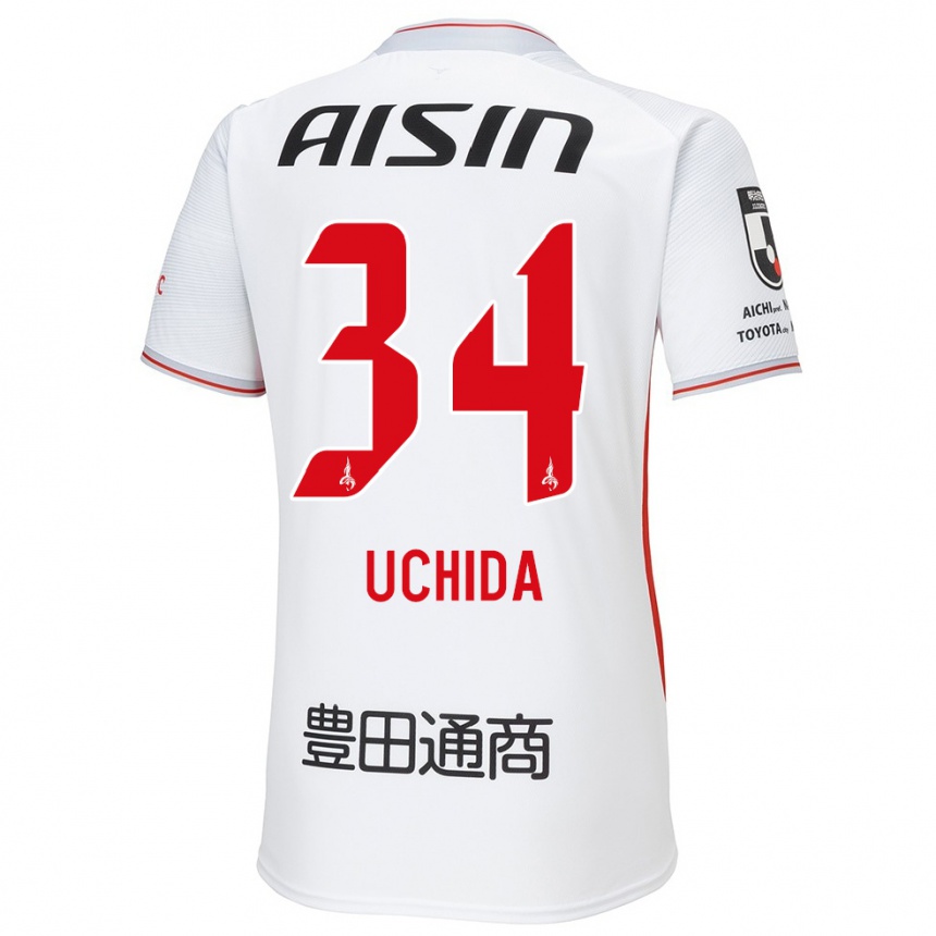 Niño Fútbol Camiseta Takuya Uchida #34 Blanco Amarillo Rojo 2ª Equipación 2024/25 México