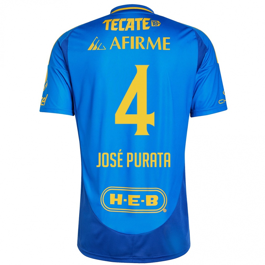 Niño Fútbol Camiseta Juan José Purata #4 Azul Amarillo 2ª Equipación 2024/25 México