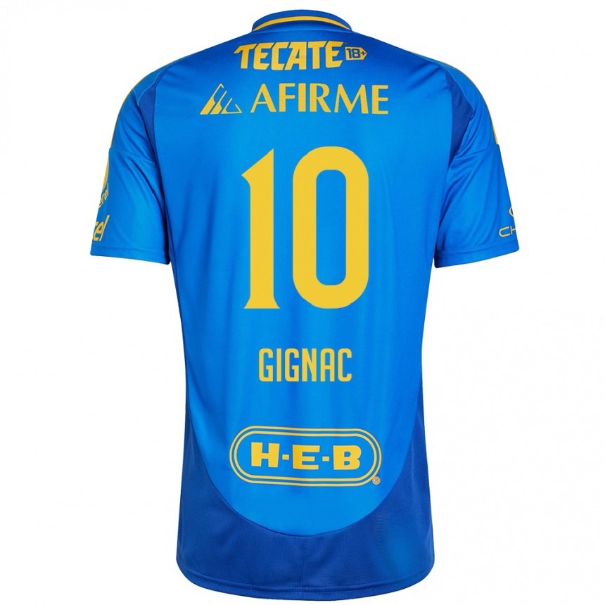 Niño Fútbol Camiseta André-Pierre Gignac #10 Azul Amarillo 2ª Equipación 2024/25 México