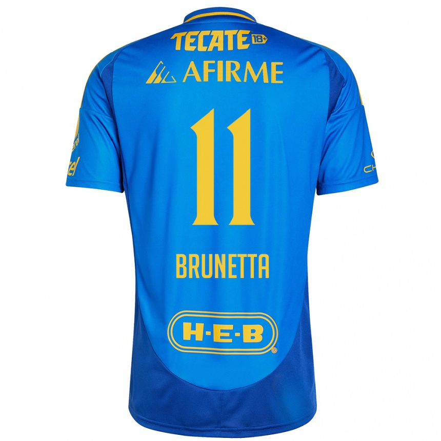 Niño Fútbol Camiseta Juan Brunetta #11 Azul Amarillo 2ª Equipación 2024/25 México