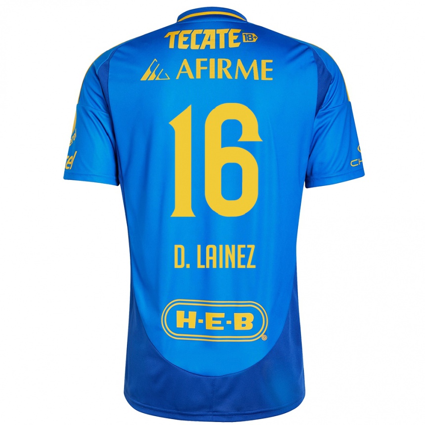 Niño Fútbol Camiseta Diego Lainez #16 Azul Amarillo 2ª Equipación 2024/25 México