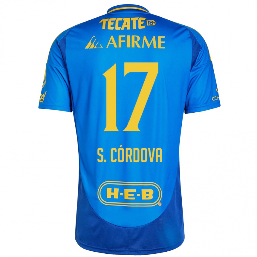 Niño Fútbol Camiseta Sebastián Córdova #17 Azul Amarillo 2ª Equipación 2024/25 México