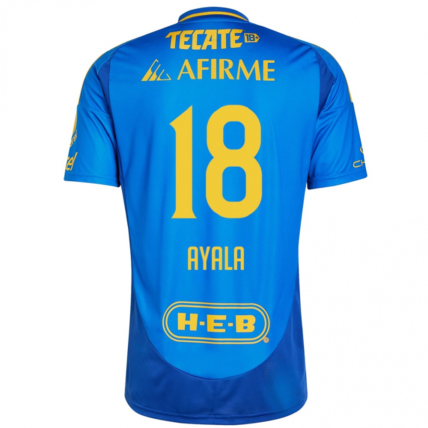 Niño Fútbol Camiseta David Ayala #18 Azul Amarillo 2ª Equipación 2024/25 México