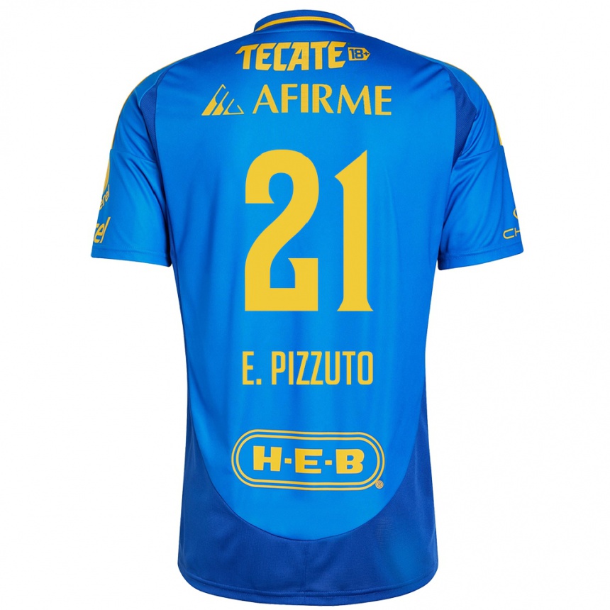 Niño Fútbol Camiseta Eugenio Pizzuto #21 Azul Amarillo 2ª Equipación 2024/25 México