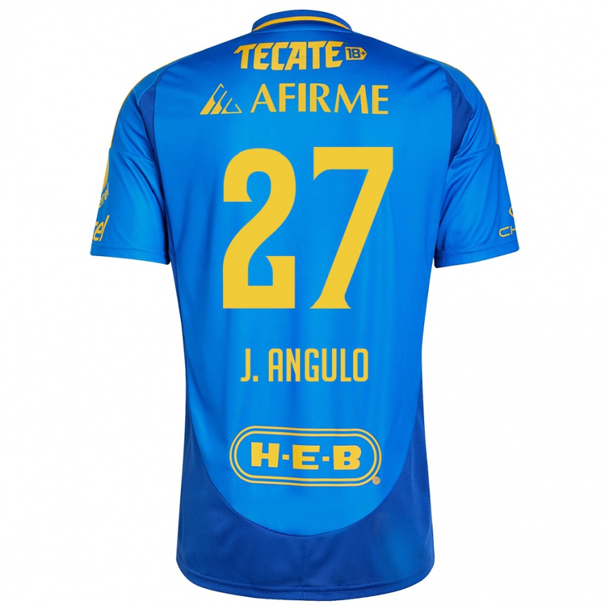 Niño Fútbol Camiseta Jesús Angulo #27 Azul Amarillo 2ª Equipación 2024/25 México