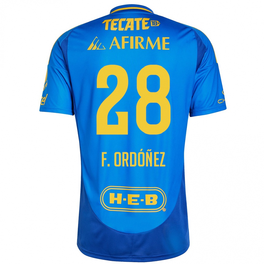 Niño Fútbol Camiseta Fernando Ordóñez #28 Azul Amarillo 2ª Equipación 2024/25 México