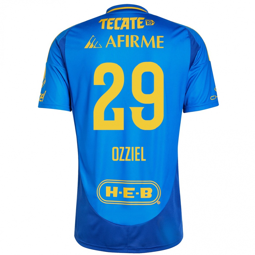 Niño Fútbol Camiseta Ozziel Herrera #29 Azul Amarillo 2ª Equipación 2024/25 México