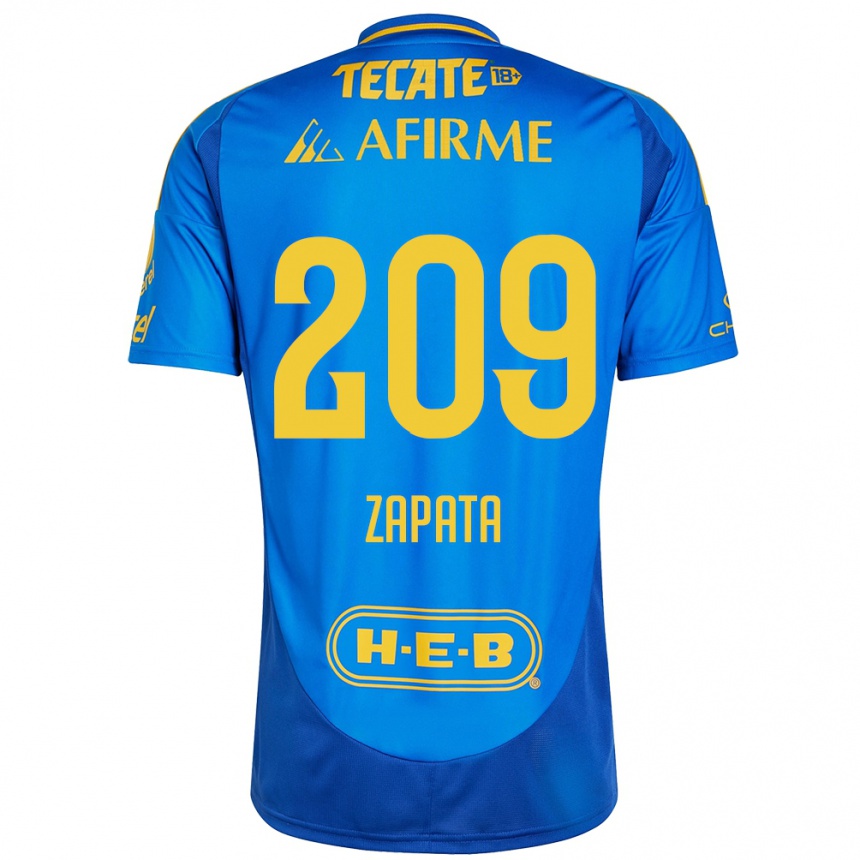 Niño Fútbol Camiseta Jorge Zapata #209 Azul Amarillo 2ª Equipación 2024/25 México