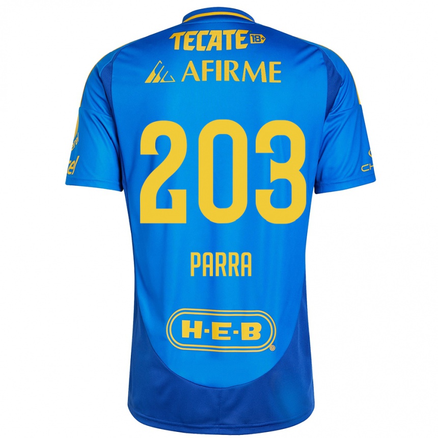 Niño Fútbol Camiseta Bernardo Parra #203 Azul Amarillo 2ª Equipación 2024/25 México