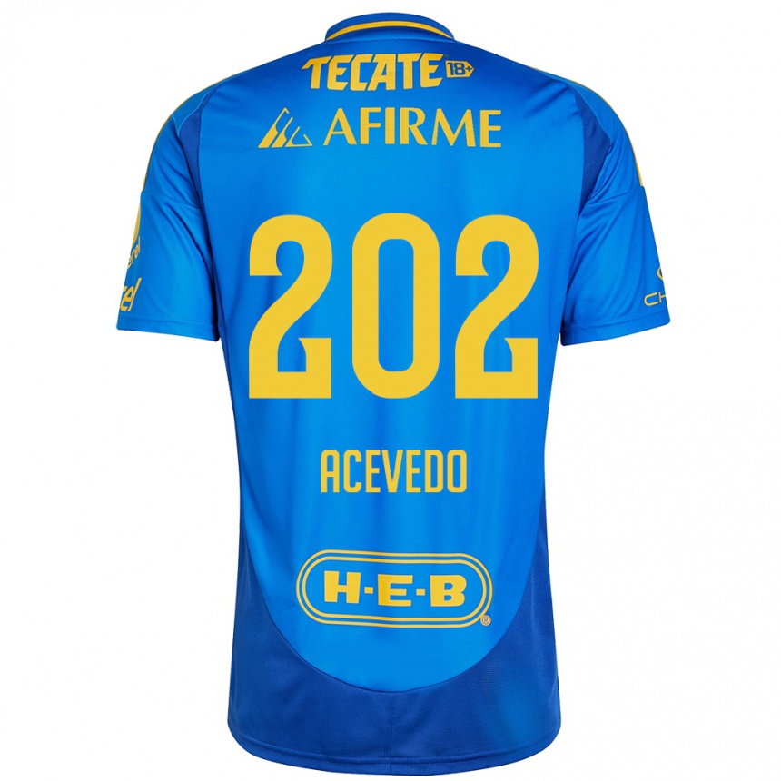 Niño Fútbol Camiseta José Acevedo #202 Azul Amarillo 2ª Equipación 2024/25 México