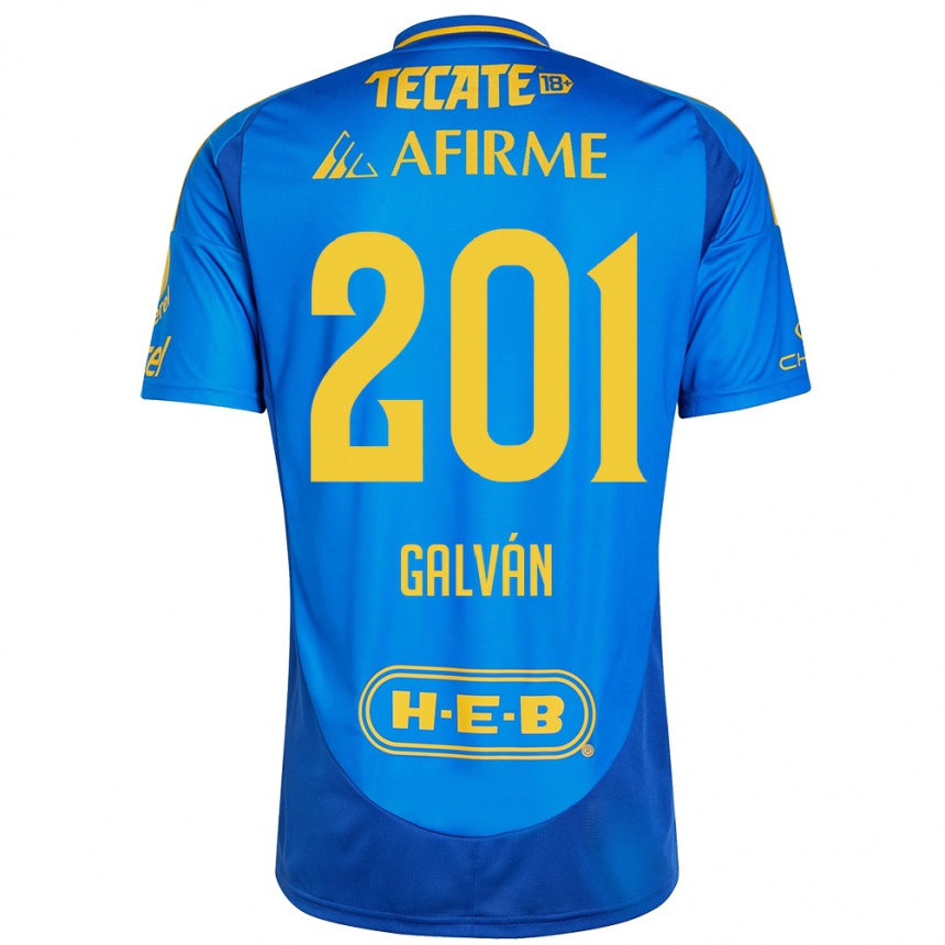 Niño Fútbol Camiseta Isac Galván #201 Azul Amarillo 2ª Equipación 2024/25 México