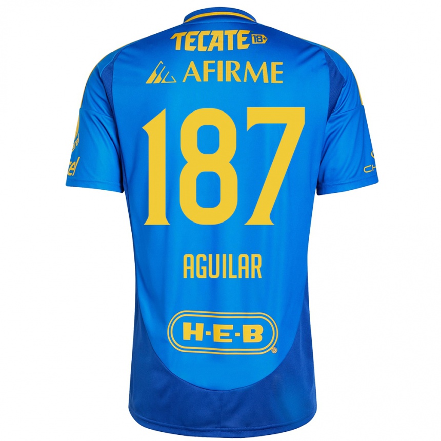 Niño Fútbol Camiseta Manuel Aguilar #187 Azul Amarillo 2ª Equipación 2024/25 México