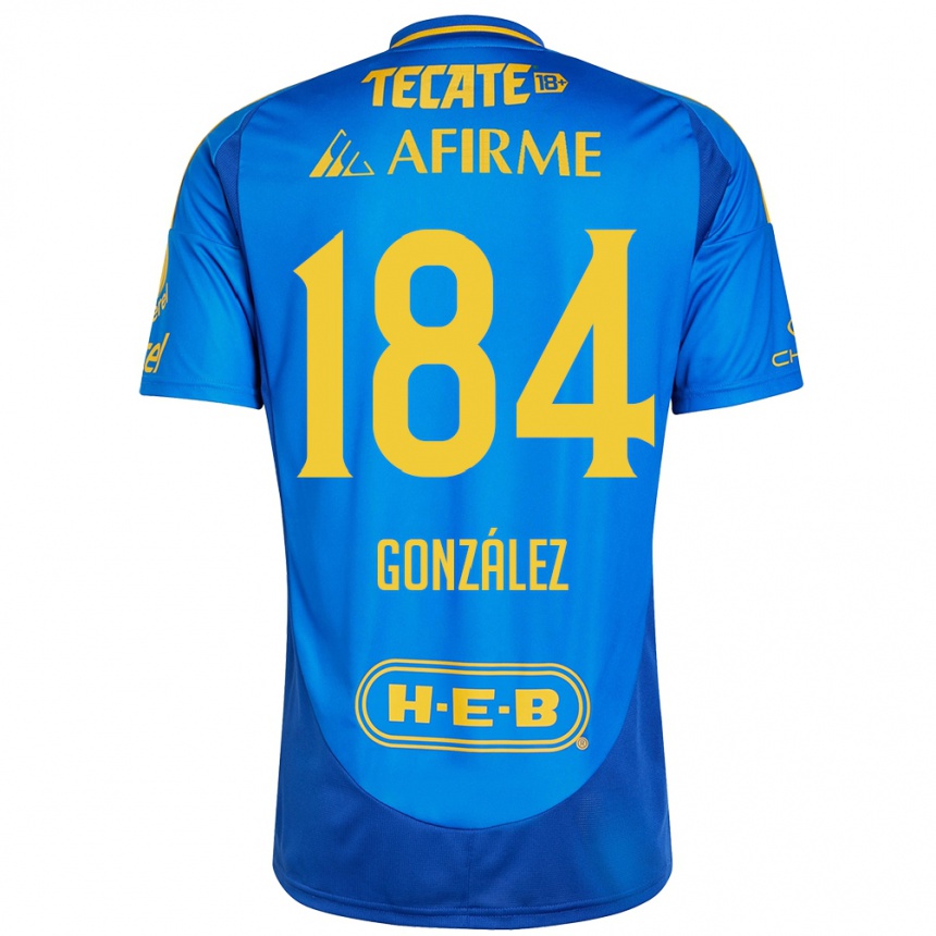 Niño Fútbol Camiseta Erick González #184 Azul Amarillo 2ª Equipación 2024/25 México