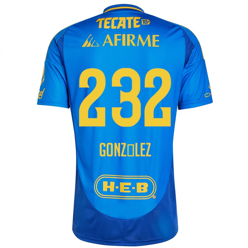 Niño Fútbol Camiseta César González #232 Azul Amarillo 2ª Equipación 2024/25 México