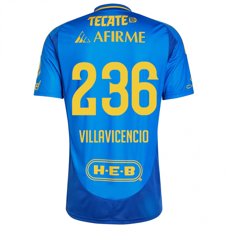 Niño Fútbol Camiseta Edgar Villavicencio #236 Azul Amarillo 2ª Equipación 2024/25 México