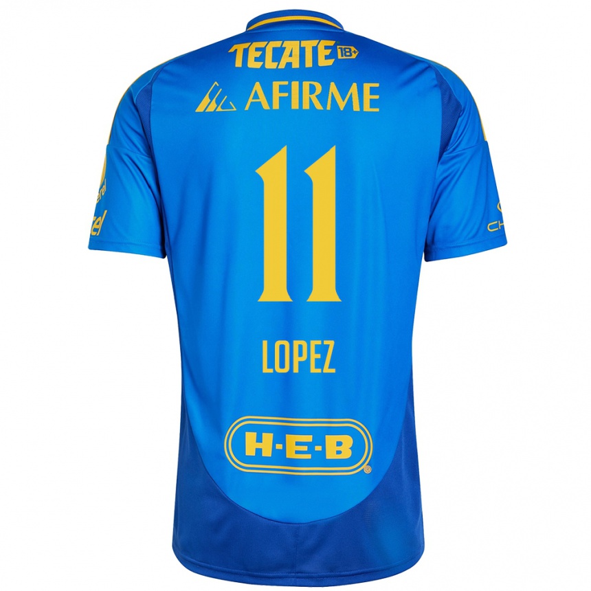 Niño Fútbol Camiseta Nicolas Lopez #11 Azul Amarillo 2ª Equipación 2024/25 México