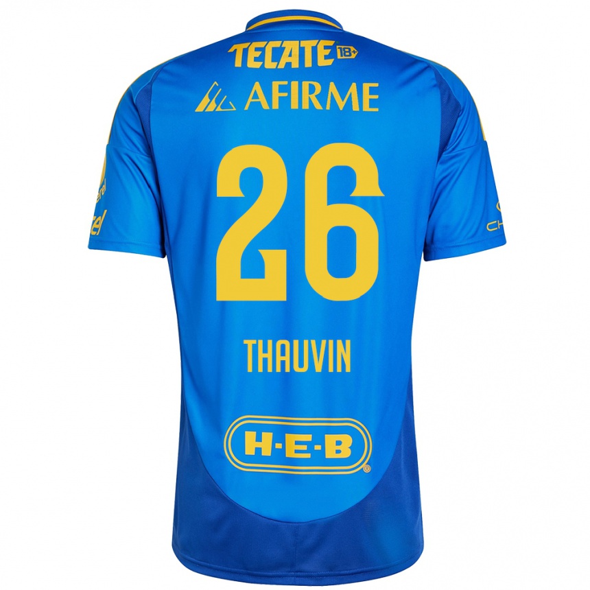 Niño Fútbol Camiseta Florian Thauvin #26 Azul Amarillo 2ª Equipación 2024/25 México