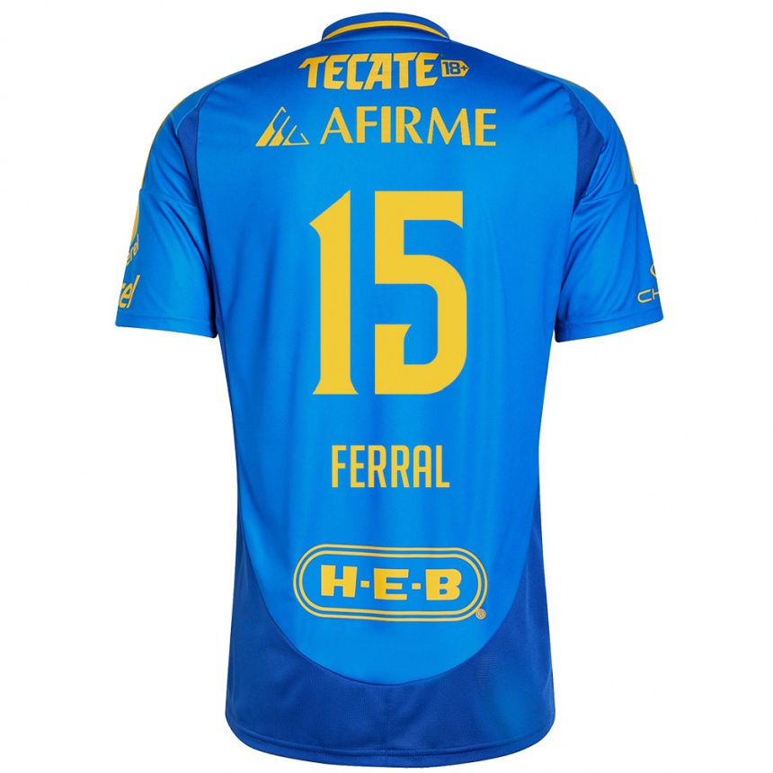 Niño Fútbol Camiseta Cristina Ferral #15 Azul Amarillo 2ª Equipación 2024/25 México