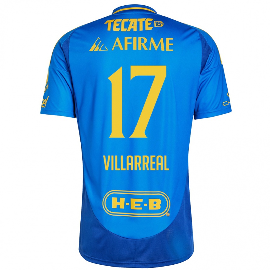 Niño Fútbol Camiseta Natalia Villarreal #17 Azul Amarillo 2ª Equipación 2024/25 México